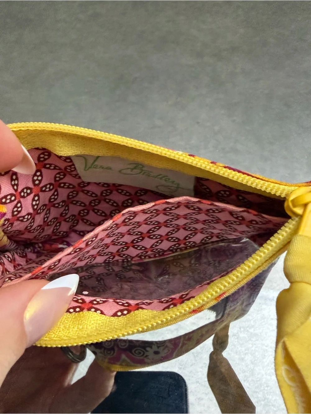 Vera Bradley Pink Paisley Card Holder with Yellow Trim and Key Ring - Picture 3 of 5